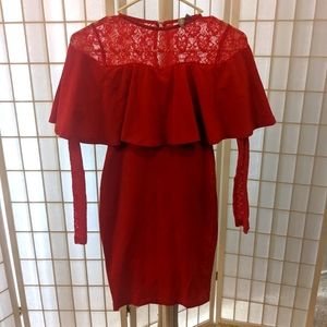 ASOS Ruffle Front Lace Mix Bodycon Mini Dress